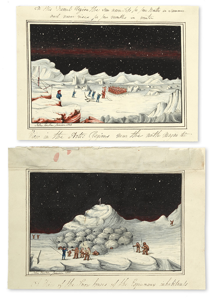 (ARCTIC.) Tinker, John Jr. A View of the Snow Houses of the Esquimaux Inhabitants * View in the Arctic Regions near the North Magnetic.